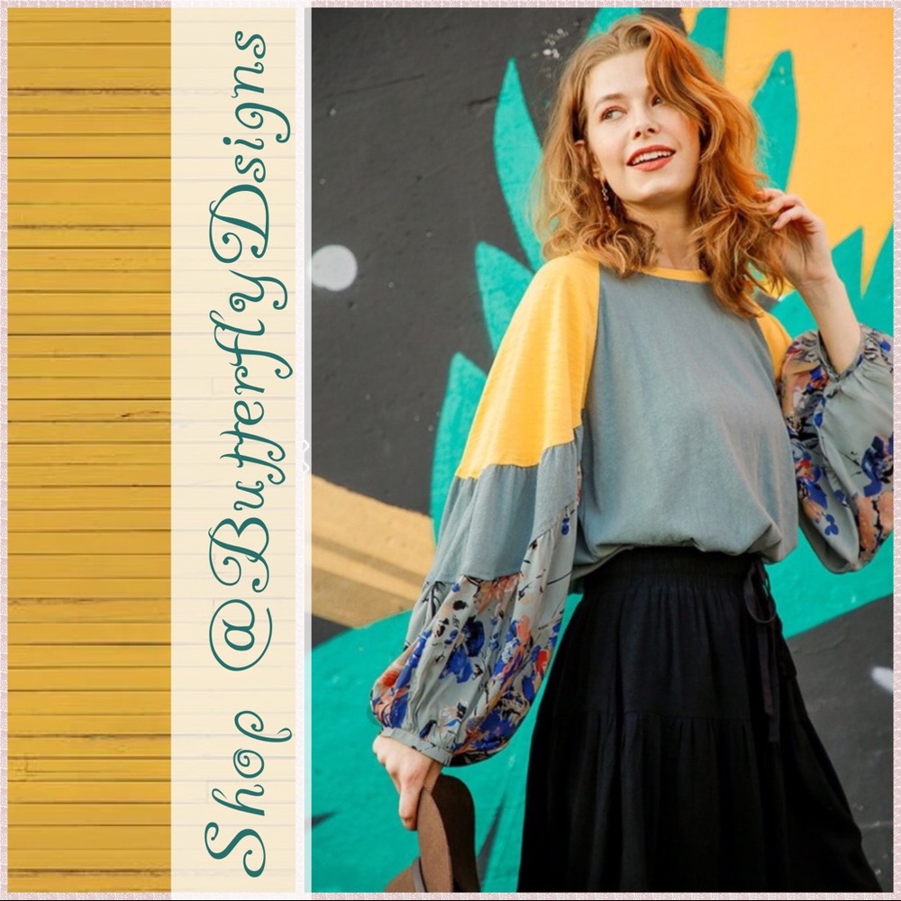 Umgee Floral Color Block Slub Knit Top - Picture 3 of 16